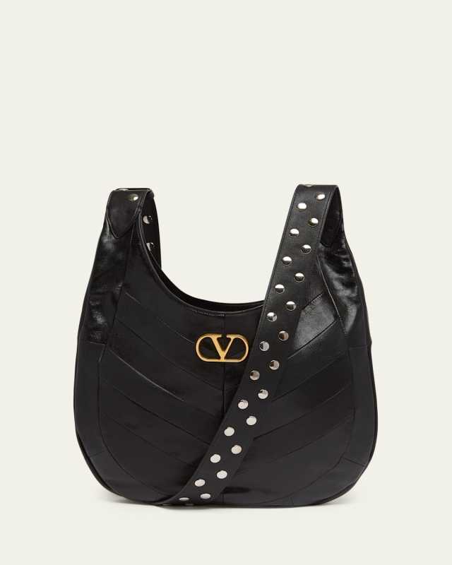 Hoboho Studded Patchwork Leather Hobo Bag